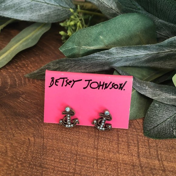 Betsey Johnson Jewelry - Betsey Johnson Blue Rhinestone Anchor Earrings